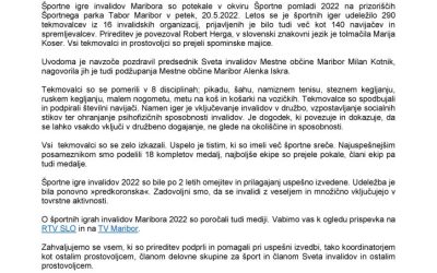 Poročilo – 13. športne igre invalidov Maribora 2022